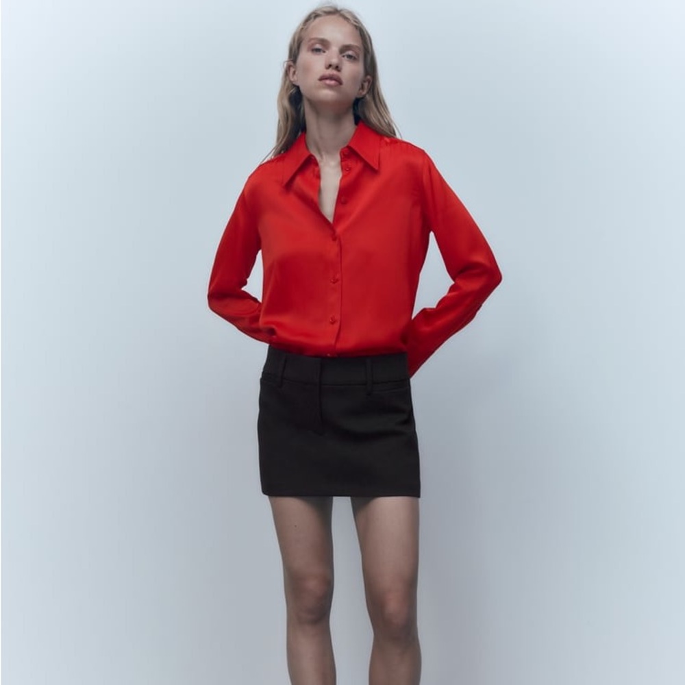 Zara Red Satin Effect Shirt - Picture 5 of 13